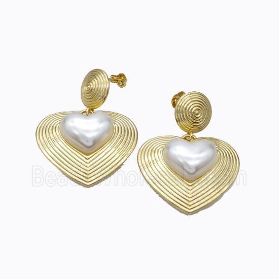 Copper Heart Stud Earrings Pave Pearlized Resin Rebirth Gold Plated
