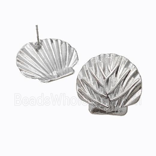 Copper Stud Earrings Scallop Platinum Plated