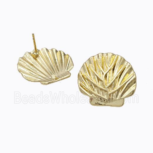 Copper Stud Earrings Scallop Gold Plated