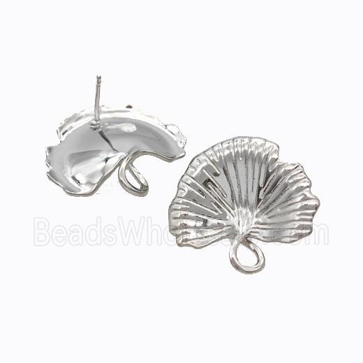 Copper Stud Earrings Ginkgo Leaf Platinum Plated