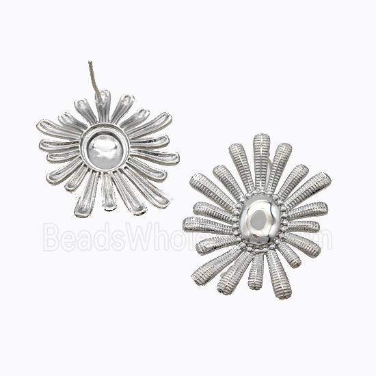 Copper Flower Stud Earrings Platinum Plated