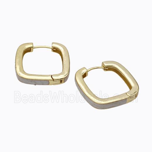 Copper Square Latchback Earrings White Painted Gold Plated
