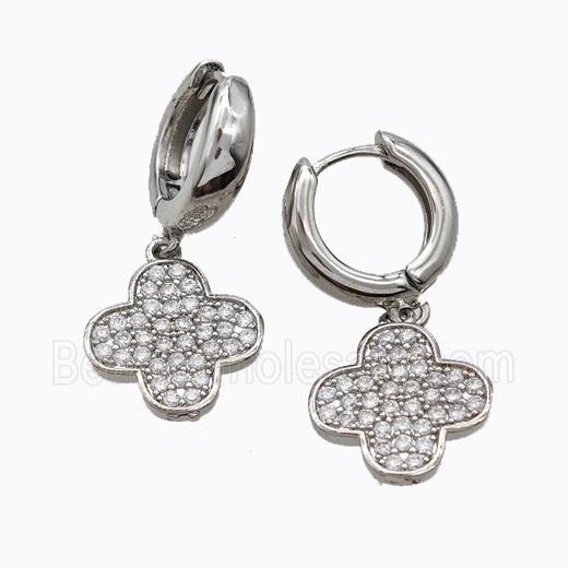 Copper Hoop Earrings Clover Pave Zirconia Platinum Plated