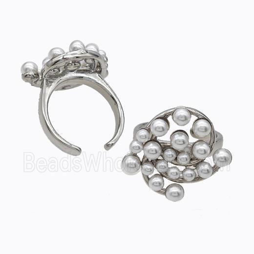 Copper Rings Pave Pearlized Resin Flower Platinum Plated