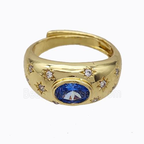 Copper Rings Pave Zirconia Star Adjustable Gold Plated