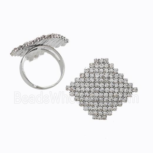 Copper Rings Pave Zirconia Square Adjustable Platinum Plated