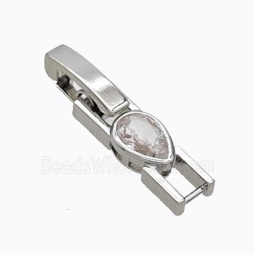 Copper Clasp Pave Zirconia Teardrop Platinum Plated