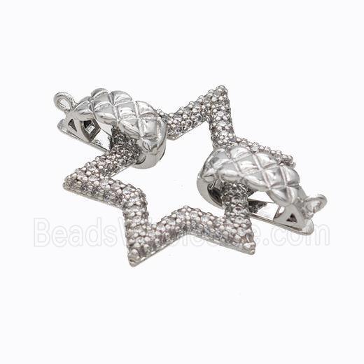 Copper Star Clasp Pave Zirconia Platinum Plated