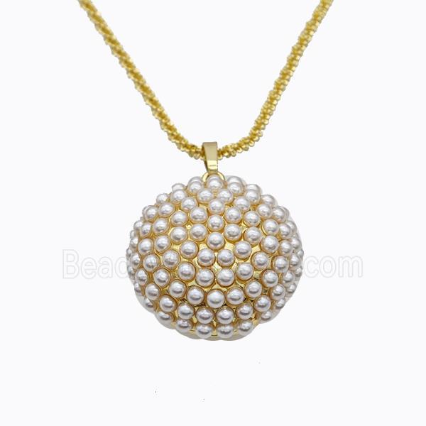 Copper Necklace Micropave Pearlized Resin Button Gold Plated