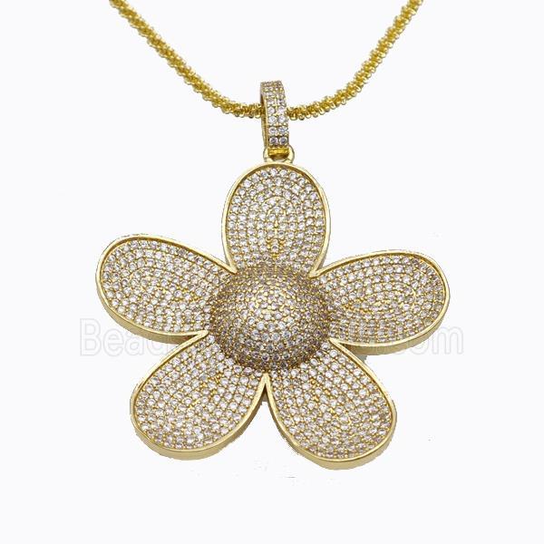 Copper Flower Necklace Pave Zirconia Gold Plated