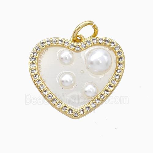 Copper Heart Pendant Pave Zirconia Resin Pearlized Gold Plated