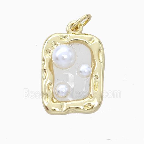 Copper Rectangle Pendant With Pearlized Resin Gold Plated