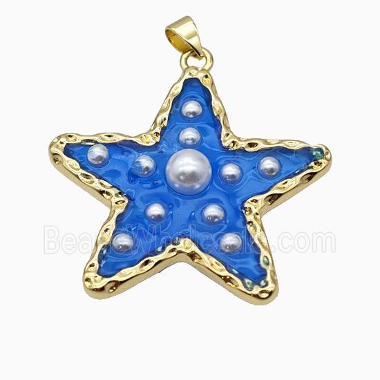 Copper Star Pendant Pave Pearlized Resin Blue Gold Plated