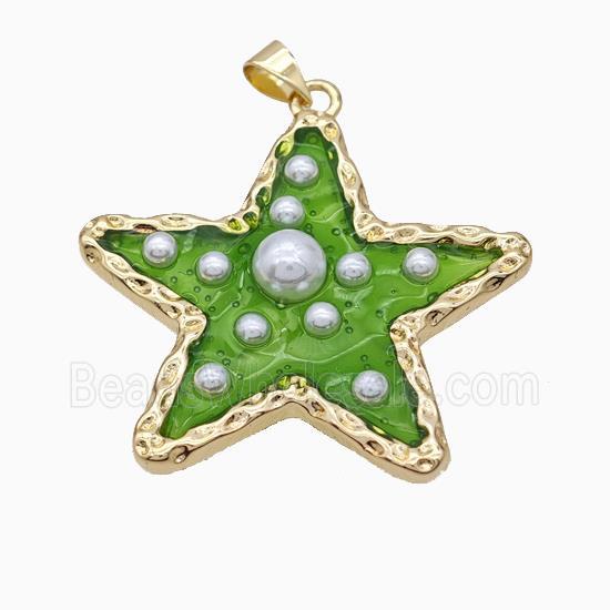 Copper Star Pendant Pave Pearlized Resin Green Gold Plated