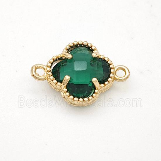 Green Crystal Glass Copper Clover Connector Gold Plated