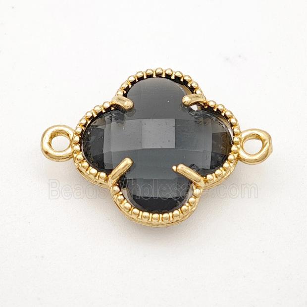 Smoky Crystal Glass Copper Clover Connector Gold Plated