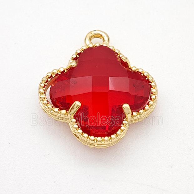 Red Crystal Glass Copper Clover Pendant Gold Plated