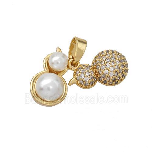 Copper Gourd Pendant Micropave Zirconia Pearlized Resin Gold Plated