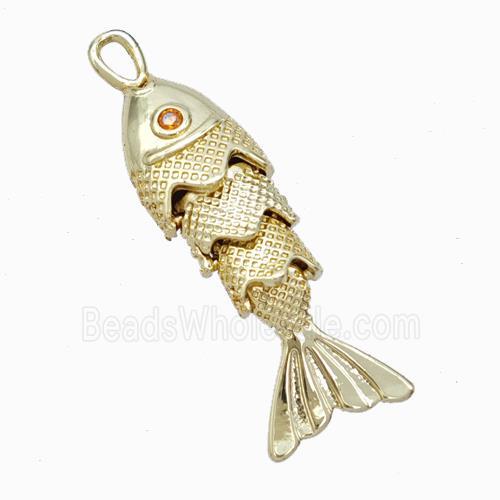 Copper Fish Pendant Pave Zirconia Gold Plated