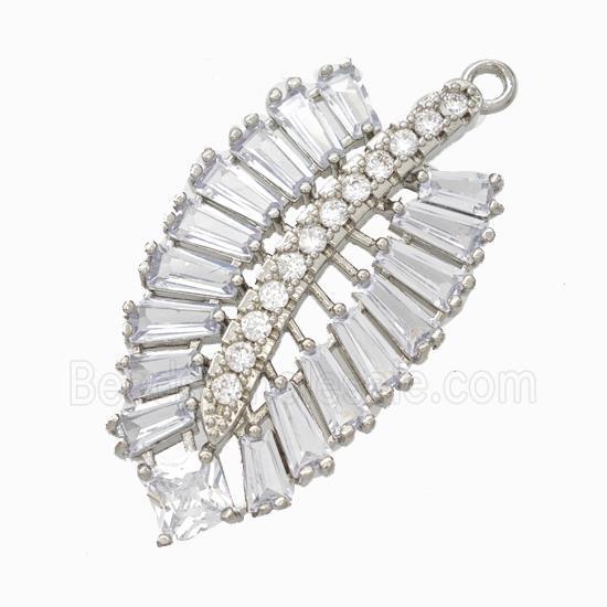 Copper Leaf Pendant Micropave Zirconia Platinum Plated