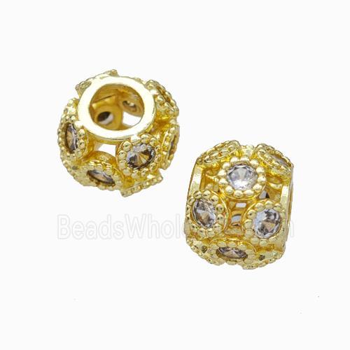 Copper Rondelle Beads Micropave Zirconia Large Hole Gold Plated