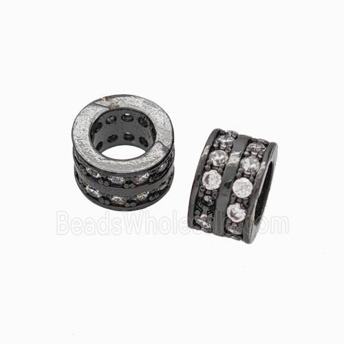 Copper Tube Beads Pave Zirconia Large Hole Black Plated