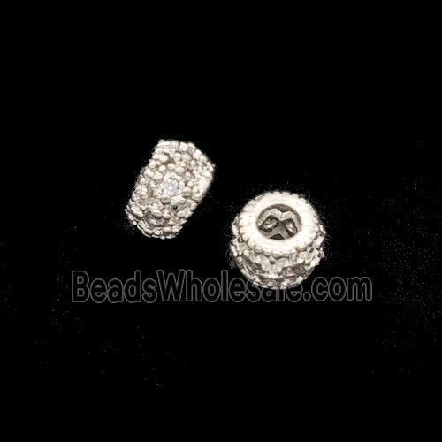 Copper Rondelle Beads Pave Zirconia Shiny Silver