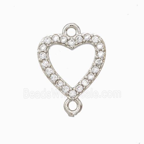 Copper Heart Connector Pave Zirconia Platinum Plated