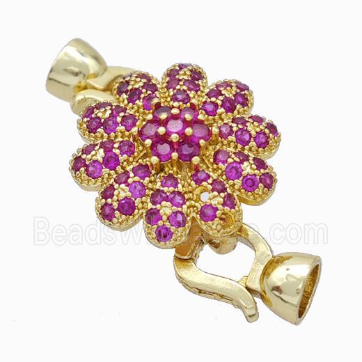 Copper Cordend Clasp Pave Zirconia Flower Gold Plated