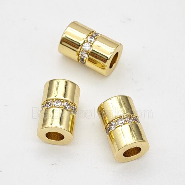 Copper Tube Beads Pave Zirconia Large Hole Gold Plated
