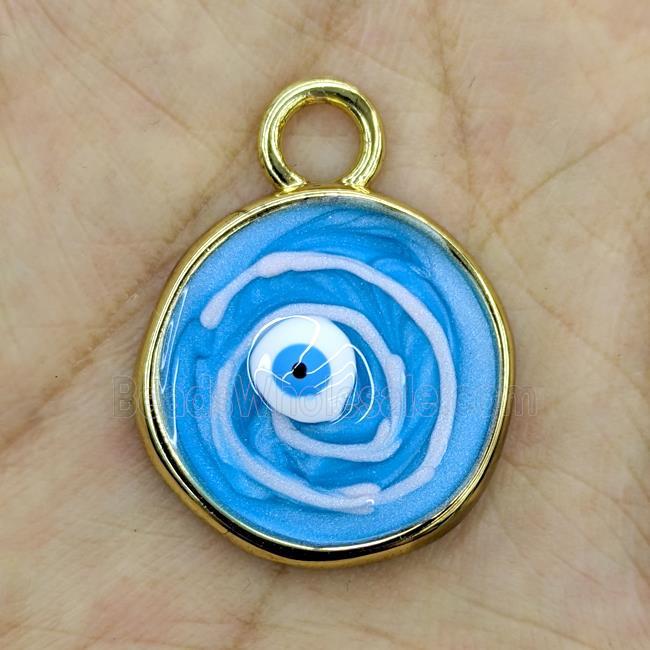 Copper Evil Eye Pendant Blue Painted Gold Plated