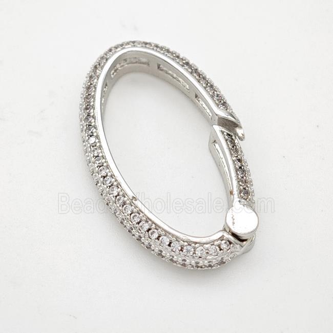 Copper Oval Carabiner Clasp Micropave Zirconia Platinum Plated