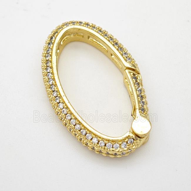 Copper Oval Carabiner Clasp Micropave Zirconia Gold Plated
