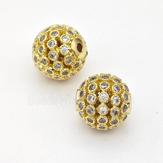 Copper Round Beads Micropave Zirconia Hollow Gold Plated