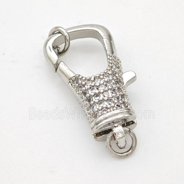 Copper Lobster Clasp Micropave Zirconia Platinum Plated
