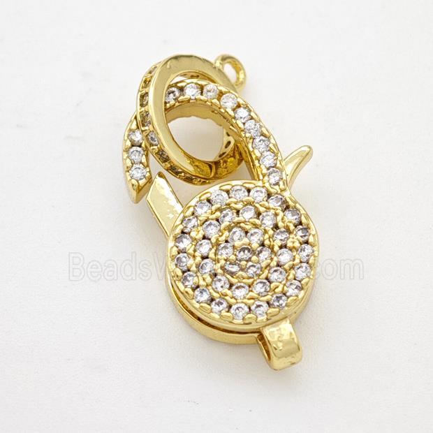 Copper Lobster Clasp Micropave Zirconia Gold Plated