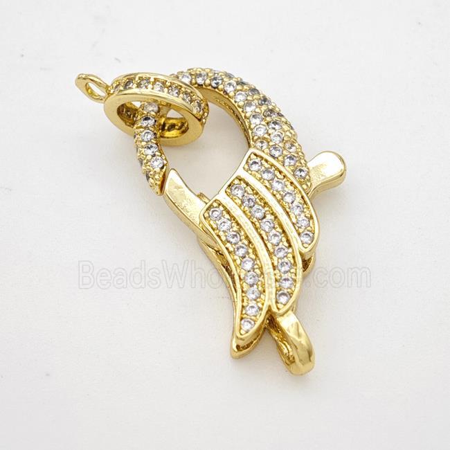 Copper Lobster Clasp Micropave Zirconia Angelwings Gold Plated