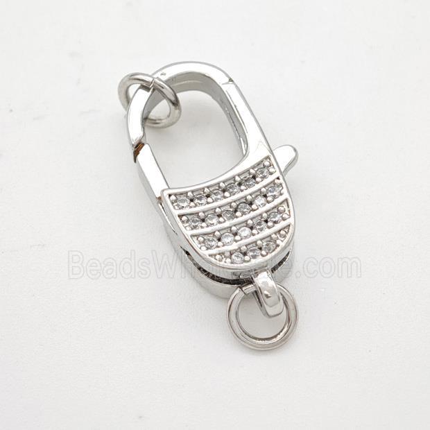 Copper Lobster Clasp Micropave Zirconia Platinum Plated