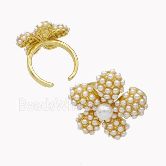 Copper Flower Ring Micropave Pearlized Resin Gold Plated