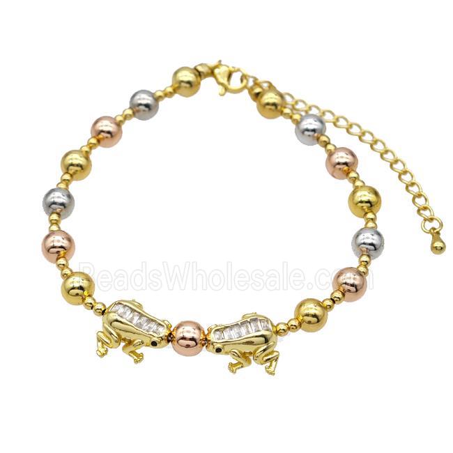 Copper Bracelet With Frog Pave Zirconia Gold Plated