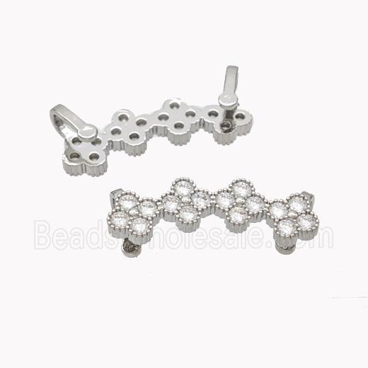 Copper Clover Brooch Micropave Zirconia Platinum Plated