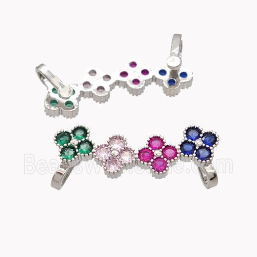 Copper Clover Brooch Micropave Multicolor Zirconia Platinum Plated