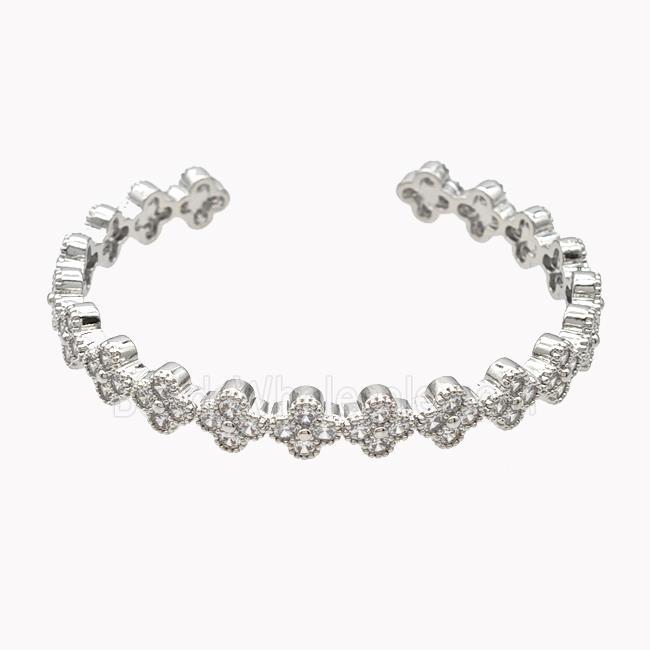 Copper Clover Bangle Pave Zirconia Platinum Plated