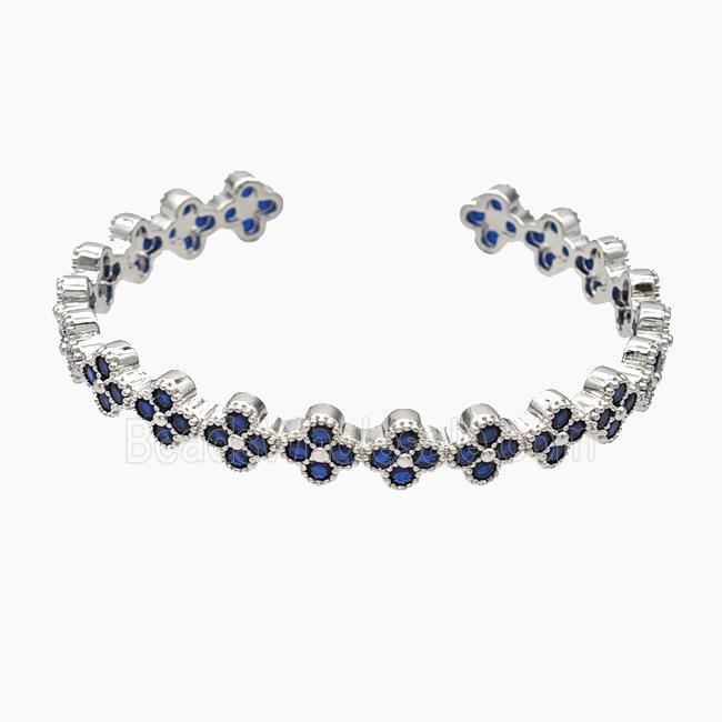Copper Clover Bangle Pave Blue Zirconia Platinum Plated