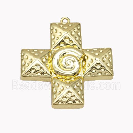 Copper Cross Pendant Hammered Spiral Shell Gold Plated