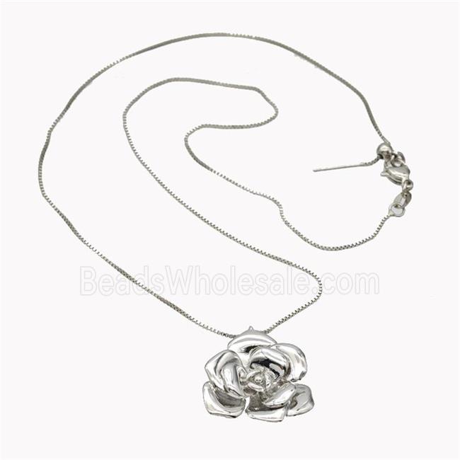 Copper Necklace With Rose Flower Platinum Plated