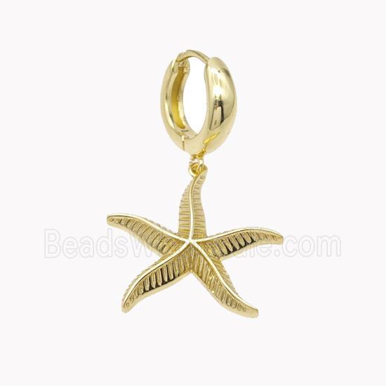 Copper Starfish Hoop Earrings Gold Plated