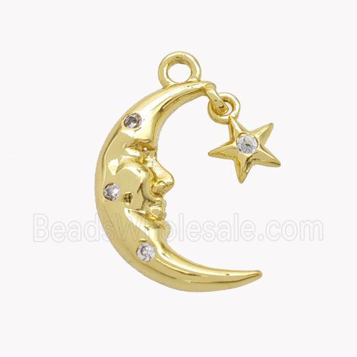 Copper Moon Pendant Pave Zirconia Star Gold Plated