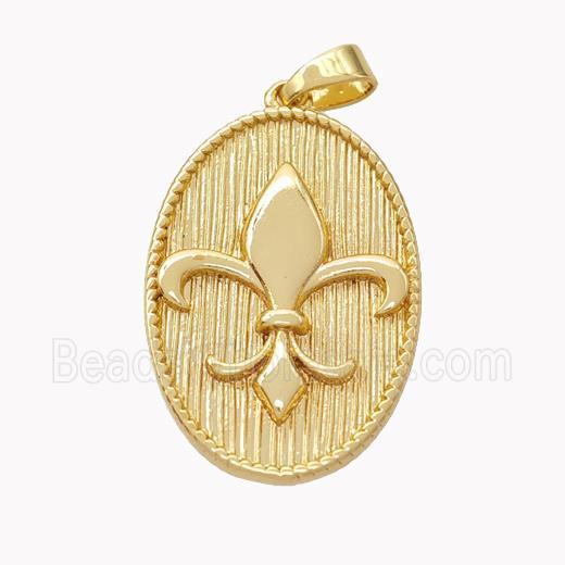 Copper Oval Pendant Fleur De Lis Gold Plated