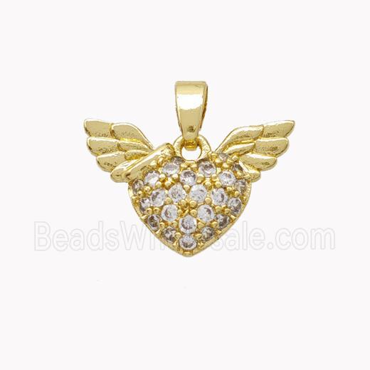 Copper Angel Wings Pendant Pave Zirconia Heart Gold Plated
